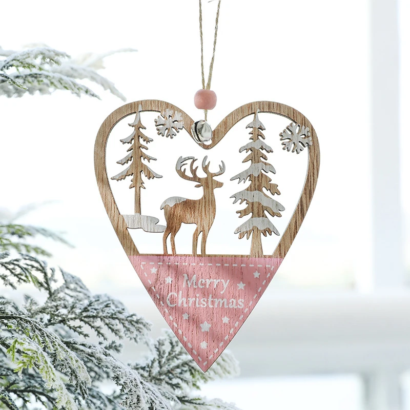 2021 New Year 1Pc Pink Christmas Ornament Wooden Hanging Pendants Star Xmas Tree Love Santa Claus Decorations | Дом и сад