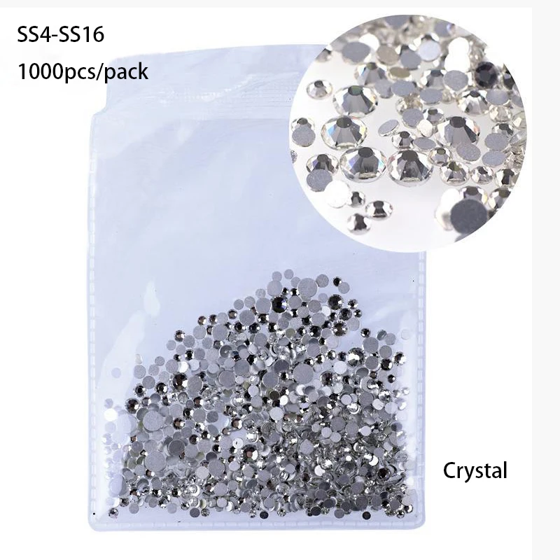 Crystal 1000pcs SS3-SS30 Супер Блестящий Кристалл AB аксессуары плоская задняя сторона стекло Хамелеон Стразы для ногтей для шармов 3D украшения для ногтей - Цвет: Crystal 1000pcs