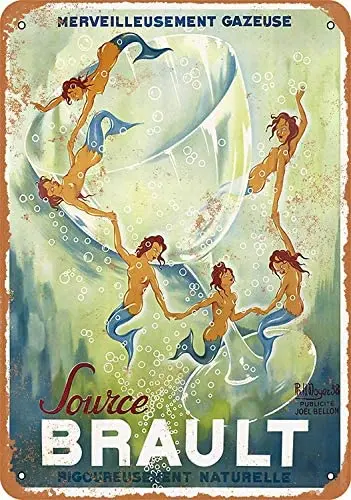 

Metal Sign - Vintage Look 1938 Brault Sparkling Water with Mermaids 8 x 12 Inches