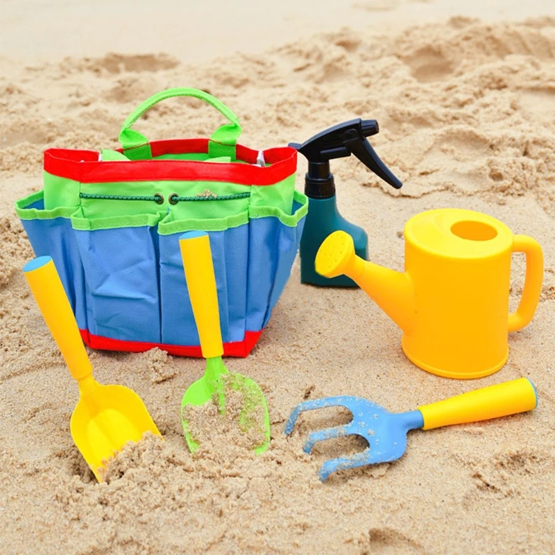 

6Pieces Garden Equipment Set Summer Game Toy Sand Playing Toy with Shovel Watering Can Pot Rake Spade Set for Gardening