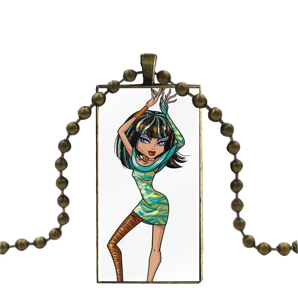 EJ glaze Monster High Cleo De Nile Бронзовое стекло кабошон с прямоугольной подвеской ожерелье