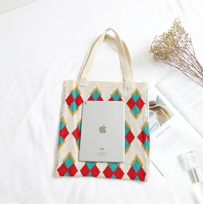 Вязаная крючком сумка-тоут с рисунком в виде ромбовидной решетки для подростков