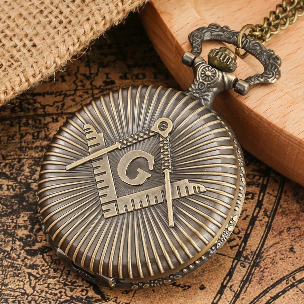 Retro Men Pocket Watch for Men Necklace Gifts Set with Box Bronze Masonic Freemasonry Pendant Quartz Pocket Watches reloj hombre