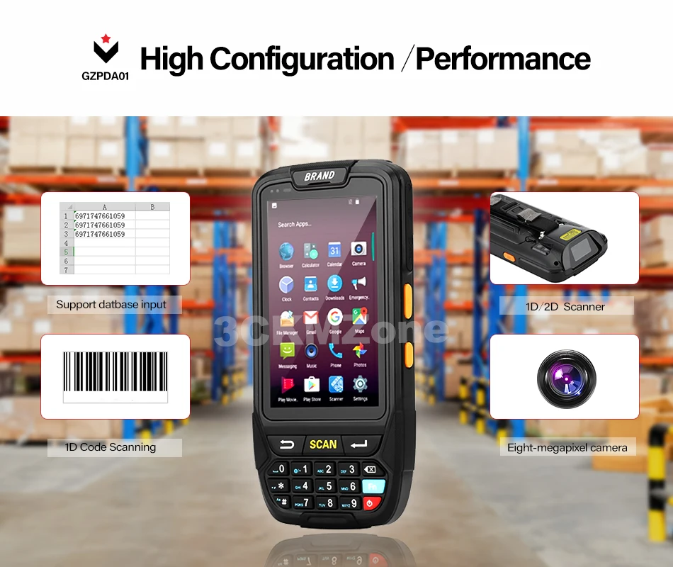 КПК Android 7,0 мобильный 1D 2D QR сканер штрих-кода ручной pos-терминал поддержка gps GPRS Wifi Bluetooth 4G для ПК камеры PDA