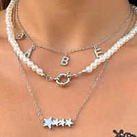2021 new ladies rhinestone letter pendant necklace set bohemian style golden star long chain necklace christmas gift