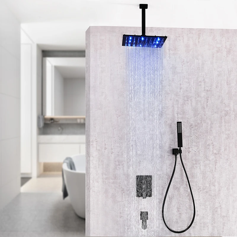 Светодиодный душ с дождевой насадкой черный набор для душа 304 SUS кран водяным