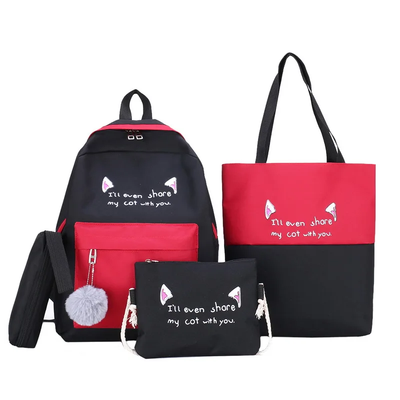 black 3 Litthing 3 шт./компл. точечная печать холст рюкзак Для женщин школьные сумки для подростков путешествия рюкзаки женский школьный рюкзак - Цвет: black 3