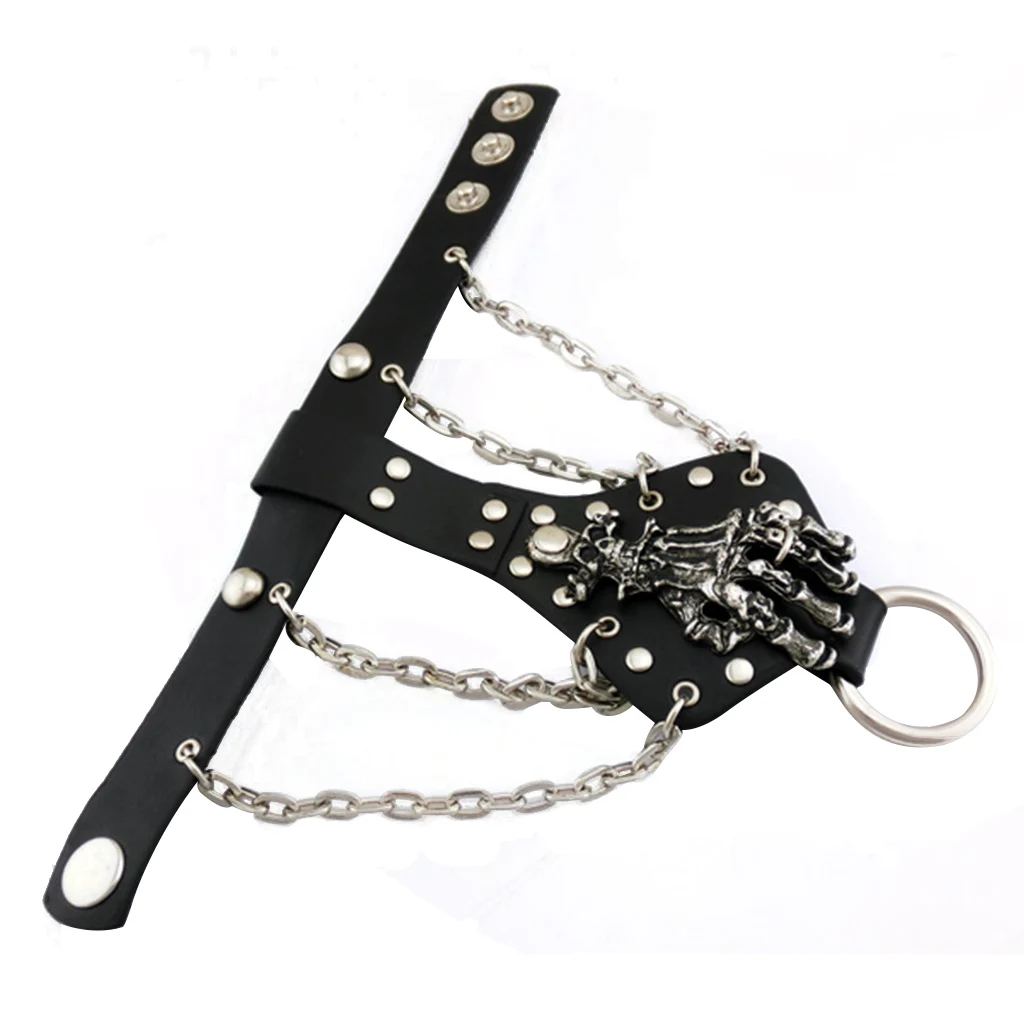 Мужская кожаная манжета в готическом стиле с шипами браслет соединенный кольцом