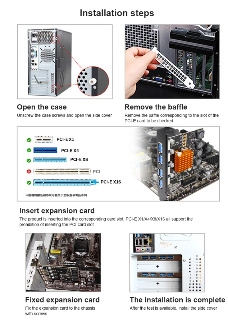 

USB 3.0 PCI-E Expansion Adapter Riser Card 7 Ports Hub External Controller