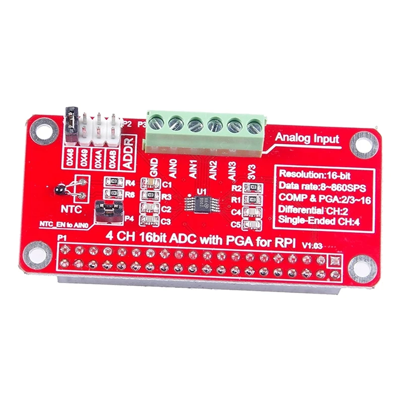 4 канальный 16 бит ADC с PGA для RPI Raspberry PI I2C ADS1115 модуль канала Pi 3/2 Модель B/B