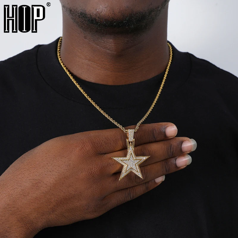 

Ожерелья и подвески в стиле хип-хоп с блестящими фианитами класса ААА +, ожерелья с пятью звездами для мужчин и женщин, ювелирные изделия в ст...