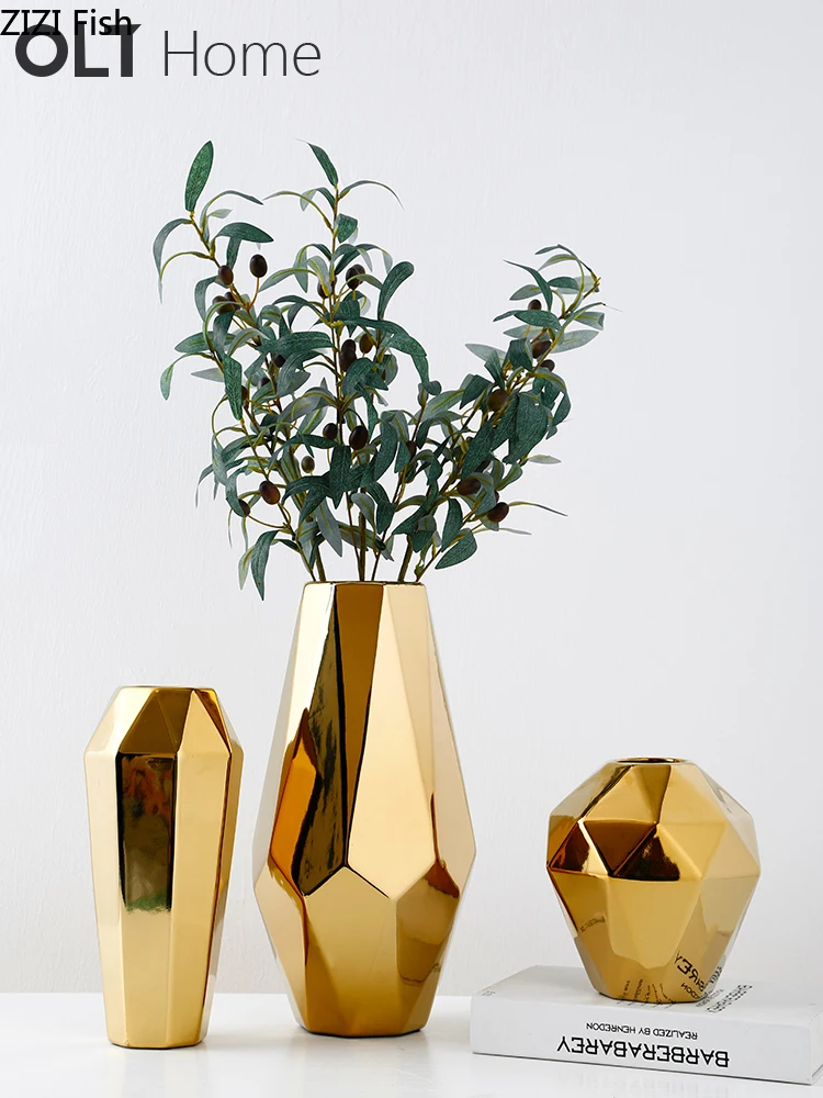 Скандинавские креативные современные золотые геометрические керамическая ваза
