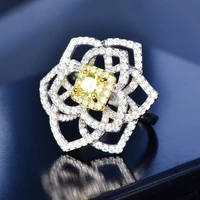 fashion unique flower ring elegant yellowwhite rhinestones zircon rings for women accessories wedding party girl gift