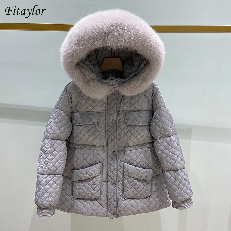 Fitaylor зимние парки для женщин 90% белый утиный пух большой натуральный Лисий мех