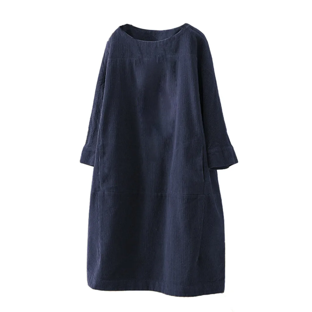 

Women's winter retro plus size pocket corduroy solid color long-sleeved loose casual short dress hundred matching coat