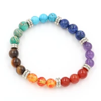 silver plated colorful 8 mm round beads elastic bracelet blue sand stone healing chakra inspiration jewelry