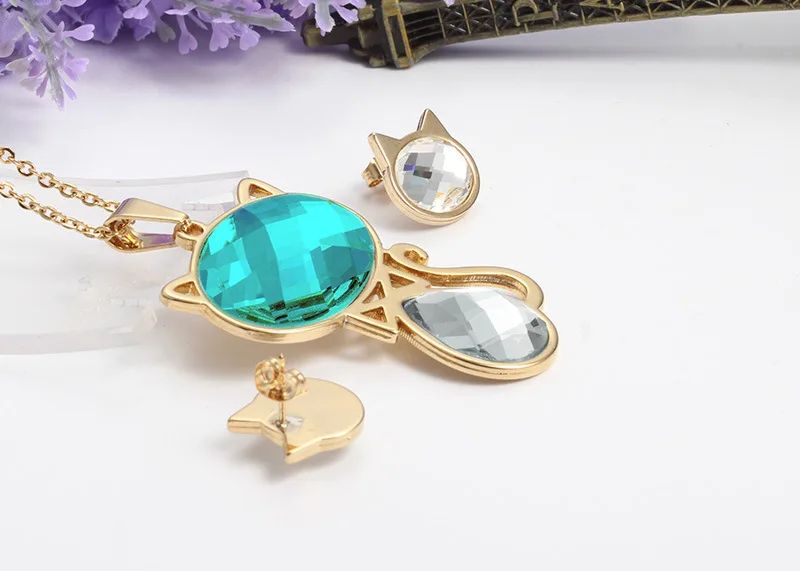 

Wholesale New Stainless steel earrings pendants necklace set cat shape fashion jewelry earring accessories crystal jewel