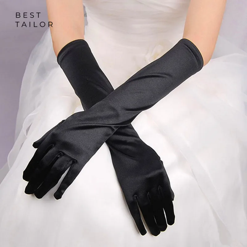 

Long Wedding Bridal Hand Gloves Finger Elbow Black White Satin Cuffs Simple Special Occasion Accessories Mariage gant femme