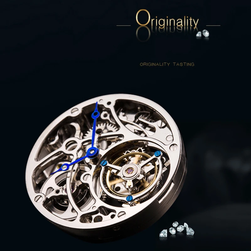 للبيع ساعات رجالي 2020 فاخرة توربيون ساعة الياقوت مقاوم للماء بلورات بدون أرقام الطلب حلقة من جلد الذهب التخصيص