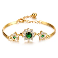 charm green zirconia crystal bracelet gold color bangle for women fashion wedding party gift jewelry