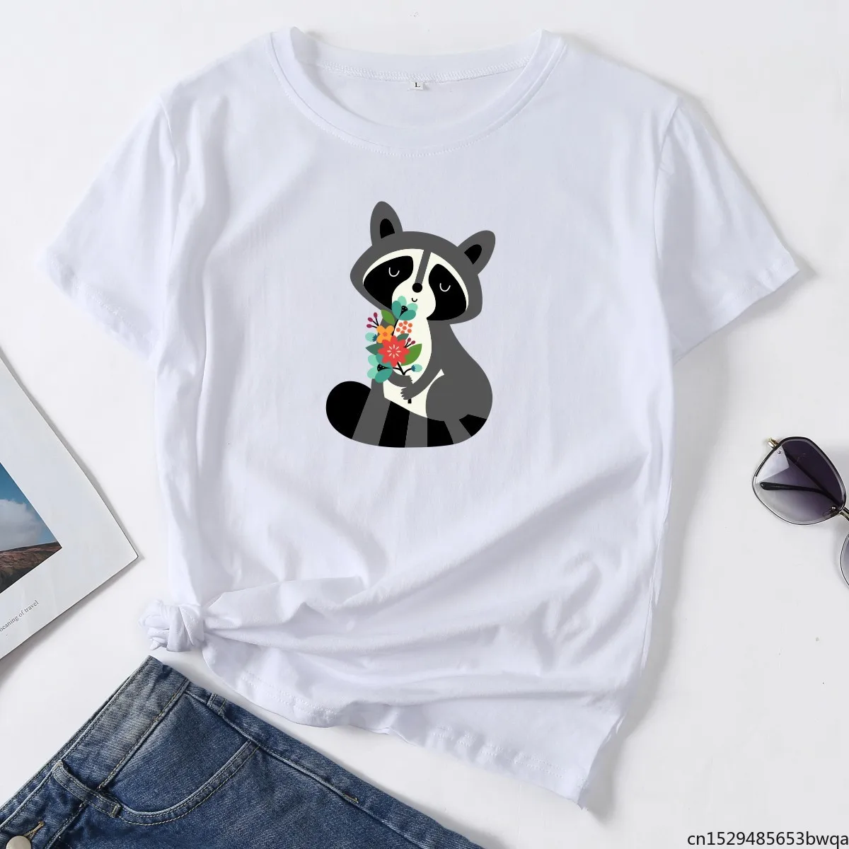 

Summer Women Cartoon Funny Cat Print Short Sleeve T-Shirt Harajuku Graphic Tops Oversized Casual Female