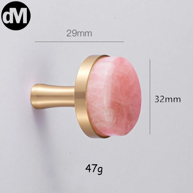 

DM 1pcs/Set Brass Natural Gemstone Pink Crystal Door Handle Cabinet Pulls Small Wardrobe Knobs Cupboard Pull Bedroom Decors NEW
