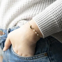 tiny moon bracelet 14k gold filled pearl jewelry handmade boho charms bracelets vintage minimalism bracelet for women