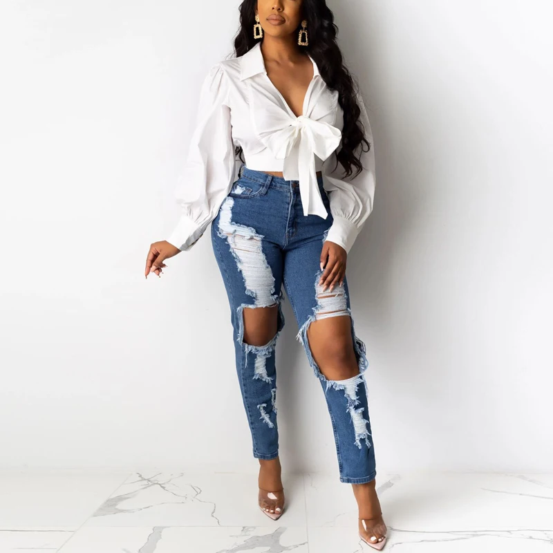 

Women Ripped Jeans Denim Skinny Pants Vintage Jeans Femmale Sexy Party Club Bottoms Streetwear