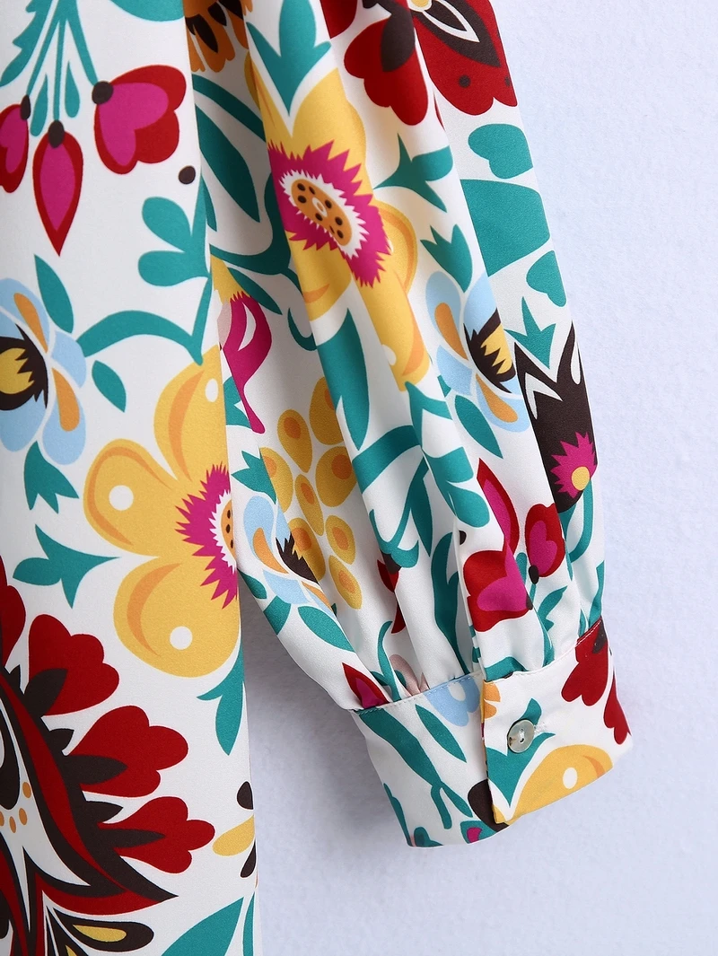 

Women Floral Dress Autumn 2021 New Fashion Full Sleeve Prints Female Wide and Long Shirt Dresses