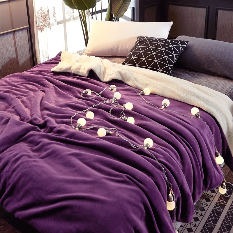 Model 6 Purple Утолщенное двустороннее одеяло для дома и офиса, Фланелевое кашемировое теплое одеяло для дивана, кровати, путешествий, портативное холодостойкое одеяло - Цвет: Model 6 Purple