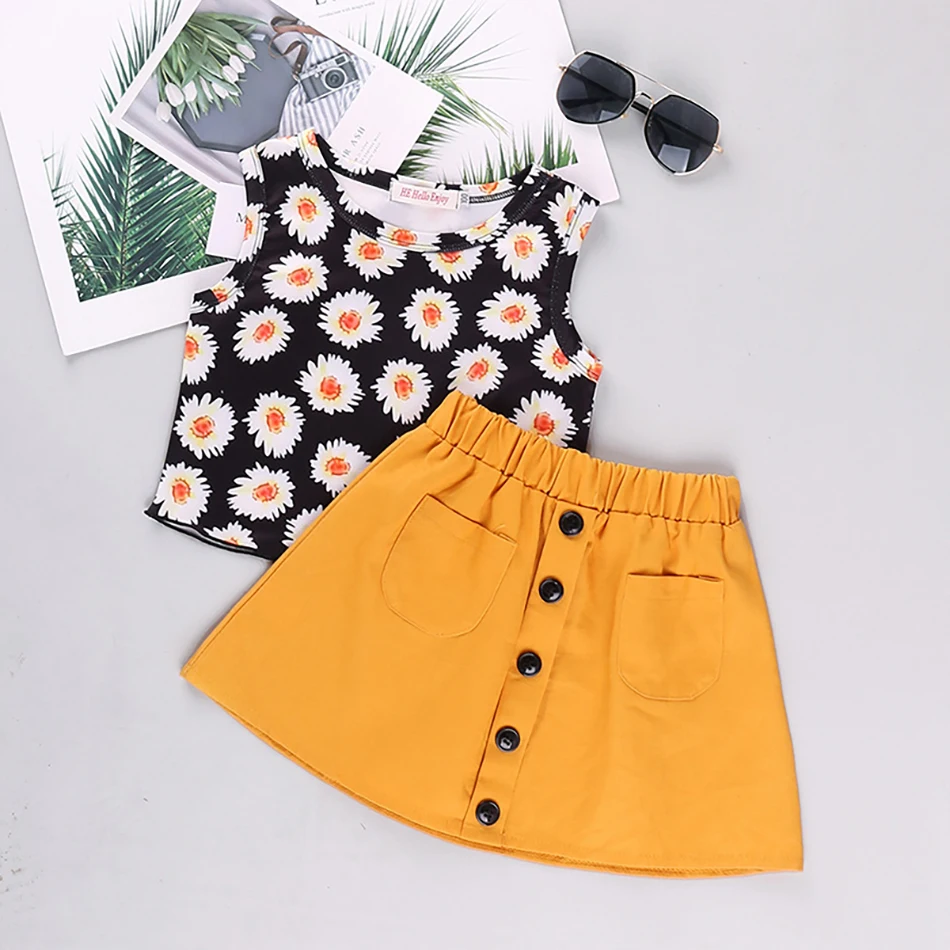 

Summer Girl Suit Toddler Kids Baby Girl Daisy Floral Short Sleeves Tops Shorts Skirt Outfit Clothes Princess 2pcs Set JYF