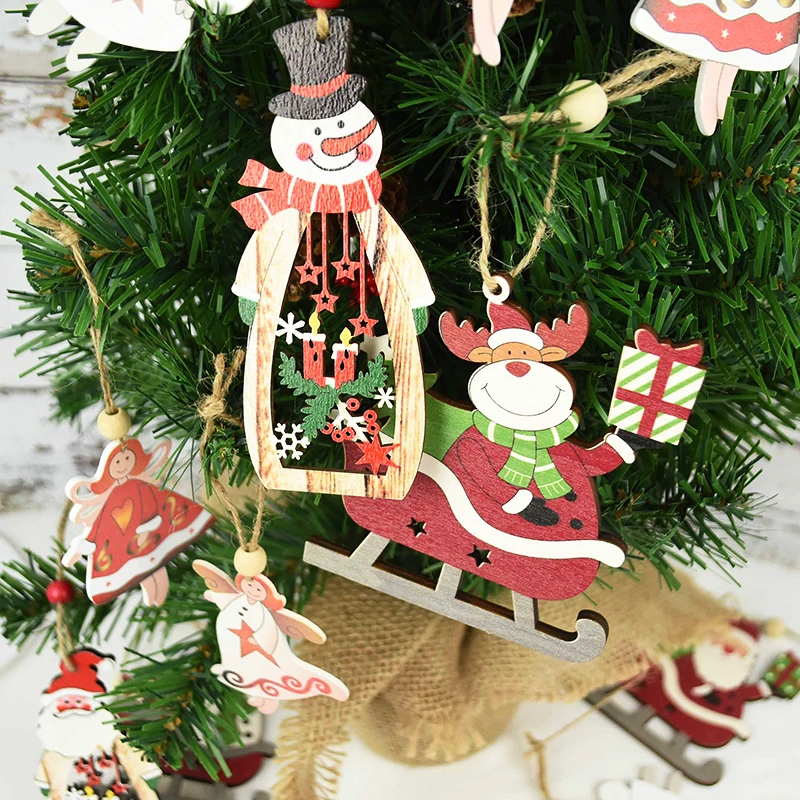 Рождественское украшение снежинка Санта Клаус эльф деревянные подвесные кулоны