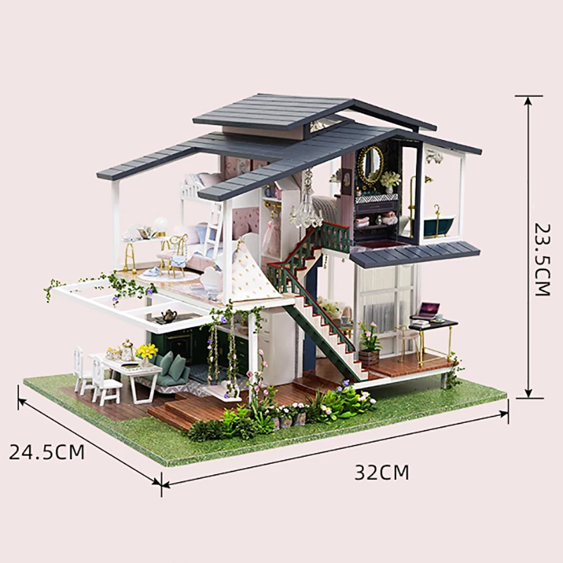 

DIY dollhouse Romantic flower house sea view European girls villa architecture 3D wooden furniture with light doll house toys