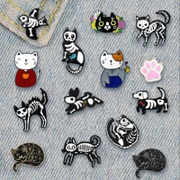 funny skeleton cats and dogs series trendy creative oil drop brooch pin denim bag gift for friends men women fashion jewelry