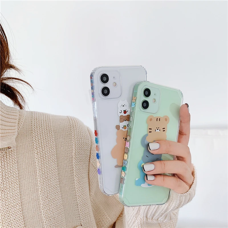 

Cartoons Stacked Bear Phone Cases For iPhone 12 Mini 11 Pro XS MAX X XR 7 8 Plus SE 2020 Clear Frame Print Soft Tpu Back Cover