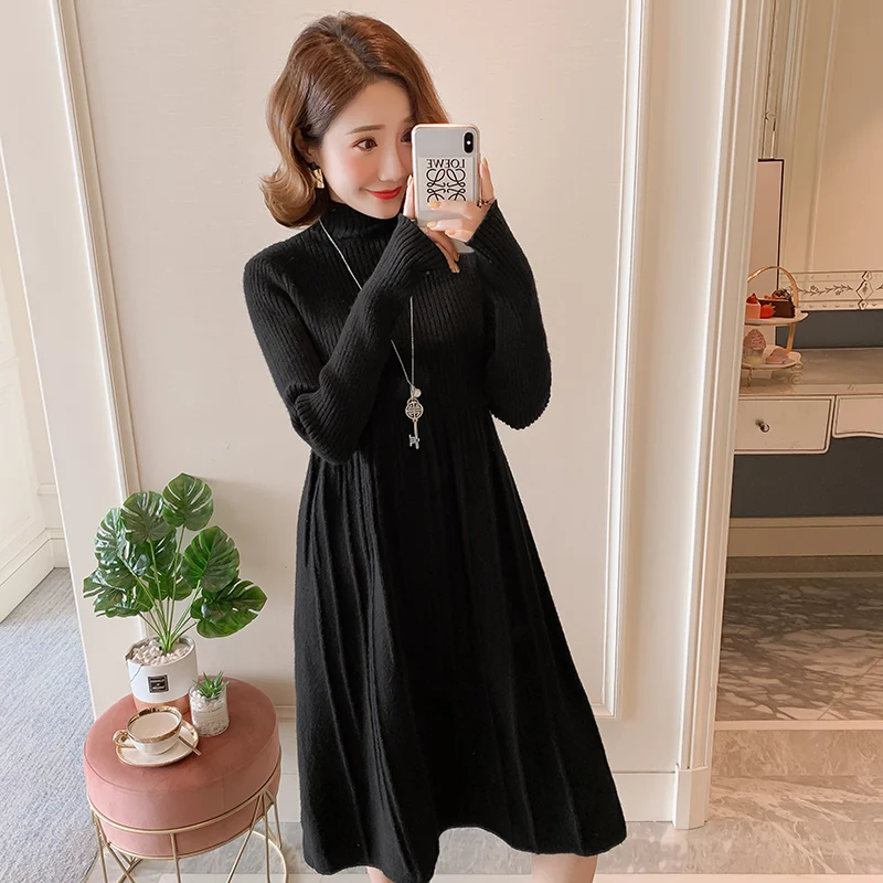 Черный/серый/зеленый осень беременности и родам платье трапециевидной формы с