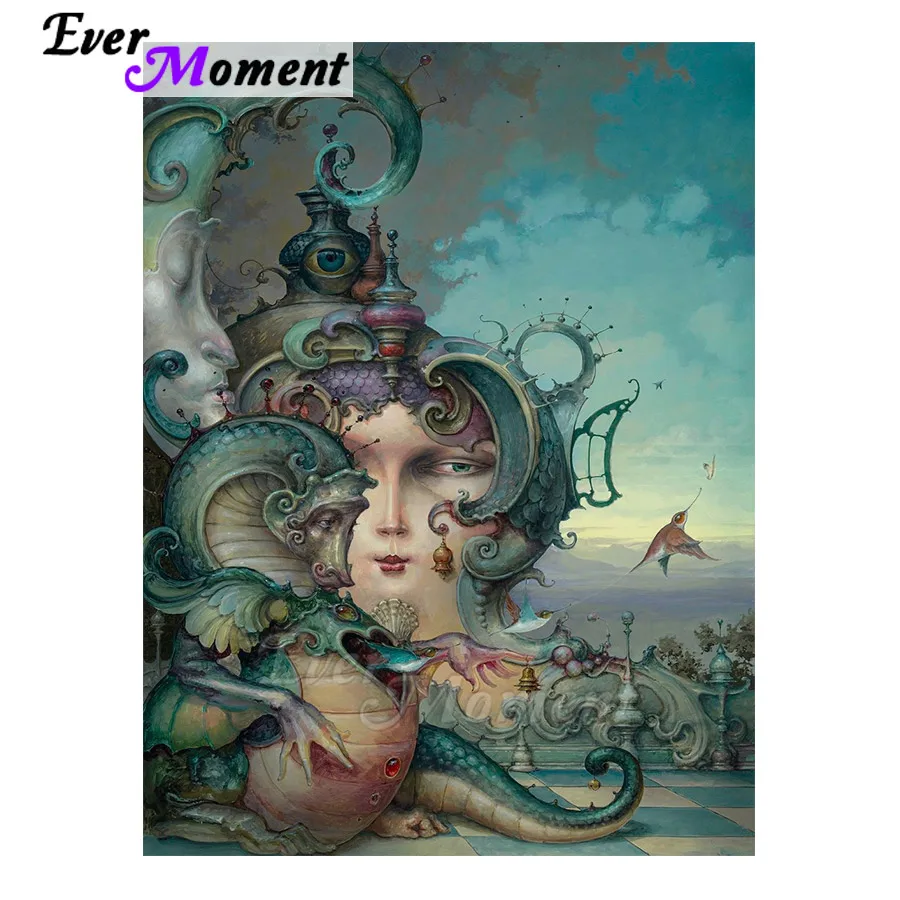 Алмазная живопись с квадратными камнями лицо женщины и дракон|Алмазная мозаика