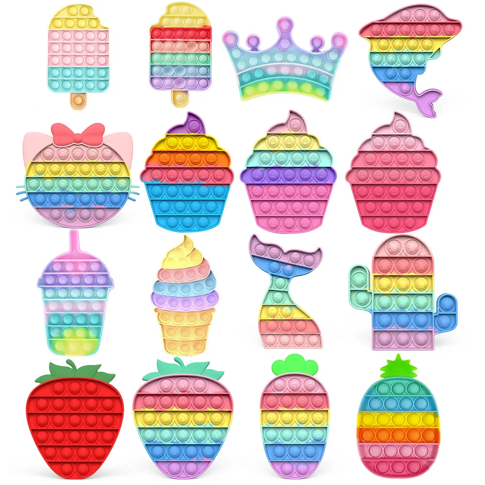 Игрушки с пузырьками мультяшная фруктовая форма мороженое цветная