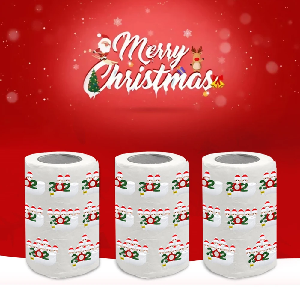 

Merry Christmas Supplies Printed Toilet Paper Home Bath Living Room Toilet Paper Tissue Roll Xmas HJL2019