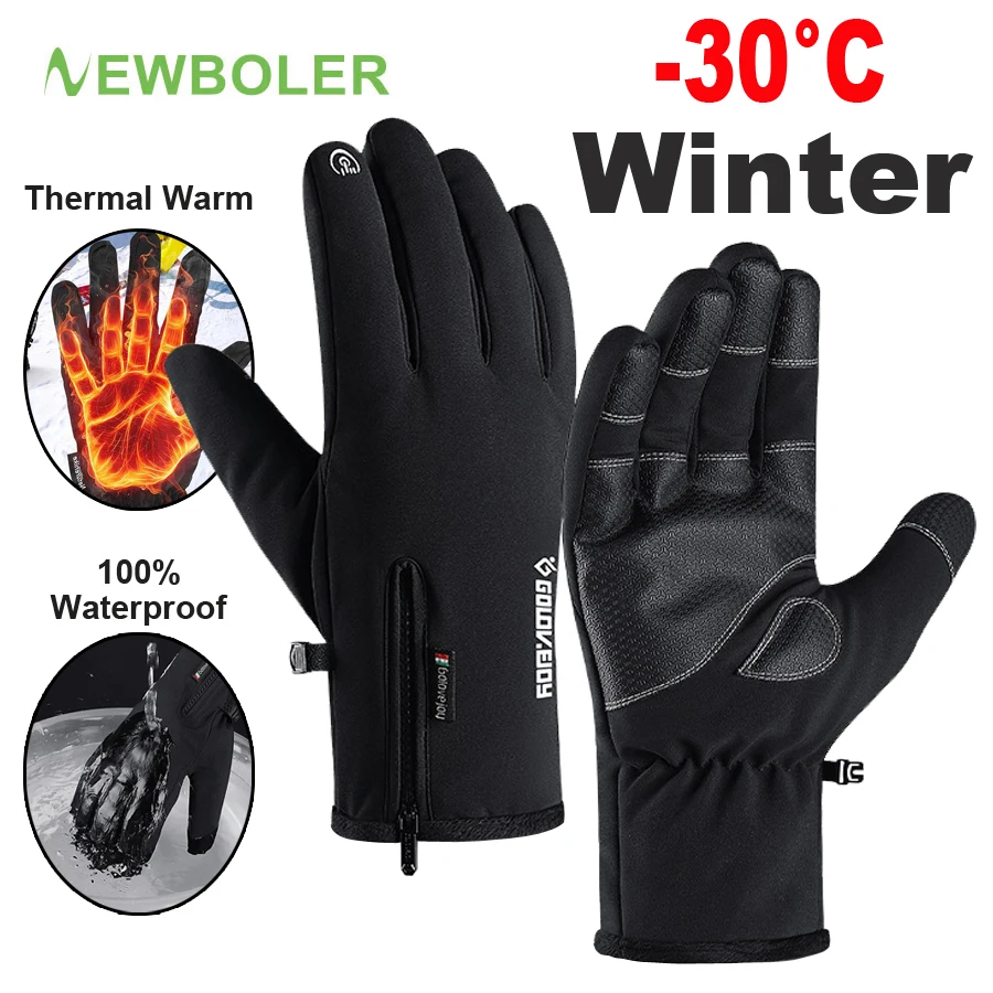NEWBOLER Cycling Gloves Winter Full Finger Waterproof Skiing Outdoor Sport Bicycle Gloves For Bike Scooter Motorcycle Man Women