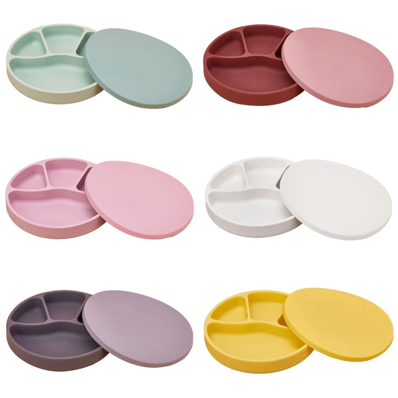 

Baby Silicone Suction Cup Dinner Plate Baby Food Supplement Bowl with Lid X5XE