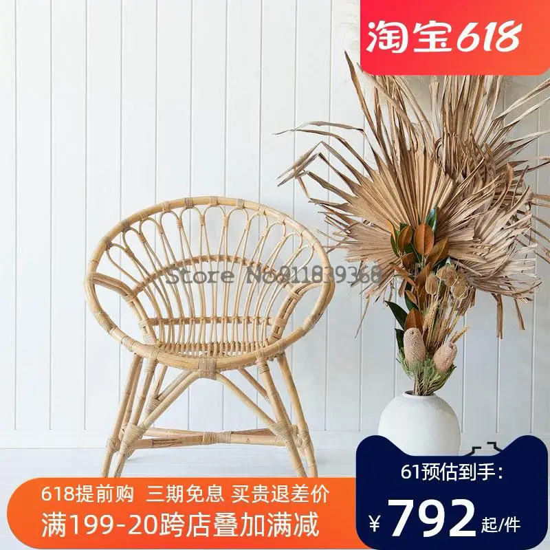 Japanese-style ins rattan single sofa chair natural real home living room lounge balcony lazy | Мебель