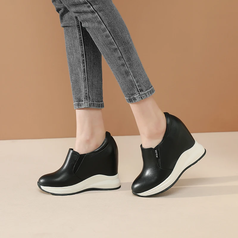 

EGONERY Women Genuine Leather Leisure Shoes spring New Style Fashion Pointed Toe Concise Solid color soft Concise ventilation