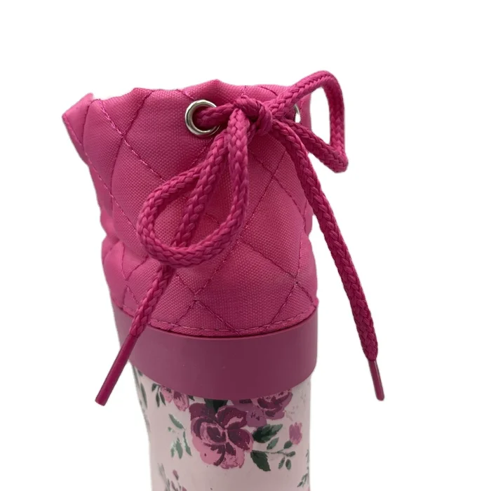 

Fleece top collar warm cotton lining reusable waterproof non-slip rubber neoprene tall red rain boots with flower print