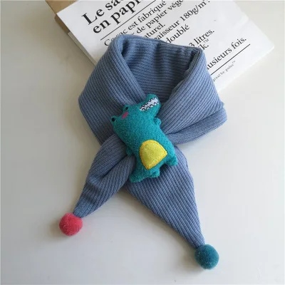 dark blue Корейский стиль, детский зимний шарф с рисунком крокодила, хлопковый шарф для малышей, для мальчиков и девочек, с воротником, детский теплый открытый набор для грифа, шарфы - Цвет: dark blue