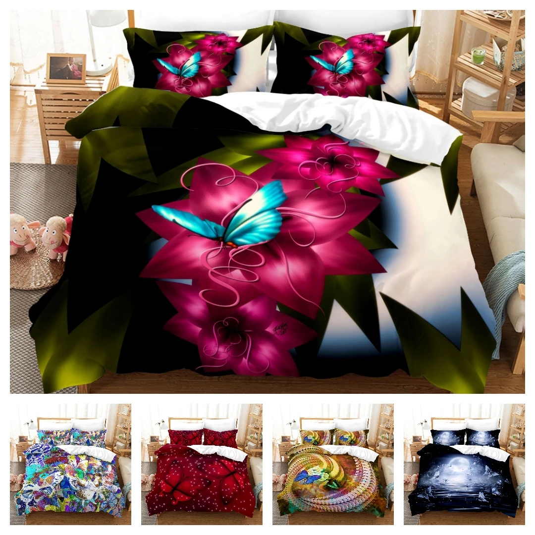 

2021 Hot Style 2 or 3pcs Butterfly Printing Soft Duvet Cover Sets 1 Quilt Cover + 1/2 Pillowcases Single Twin Full Queen King