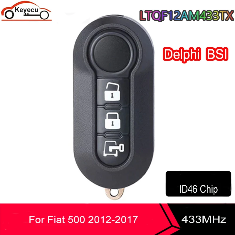

KEYECU Flip Remote Key - 3 Buttons 434MHz ID46 - FOB for Fiat 500 2012-2017 for Dodge Ram Promaster City 2015-2018 LTQF12AM433TX
