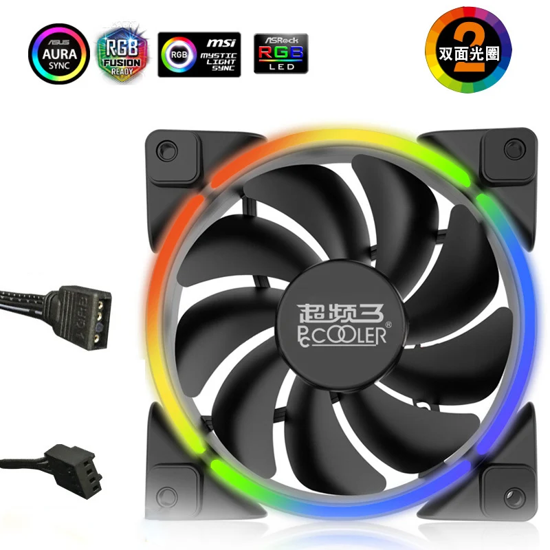 Pccooler 120mm Double HALO 3PIN RGB 4PIN PWM Quiet Fan For Computer Case Cooling CPU cooler Water cooling Replace | Компьютеры и офис