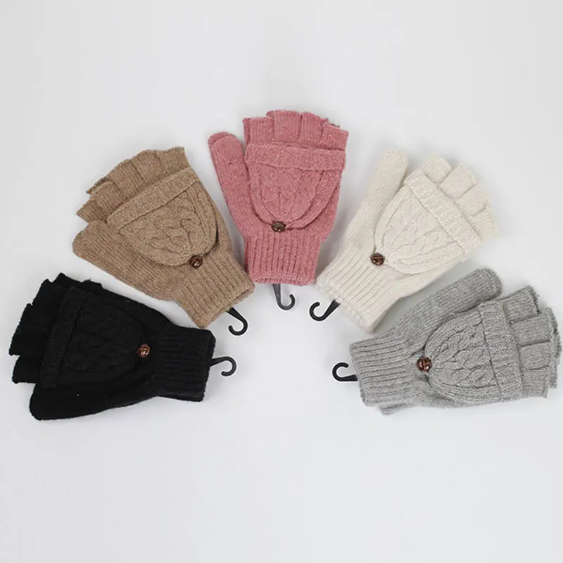 Для женщин Теплые мягкие зимние перчатки варежки без пальцев трикотажные