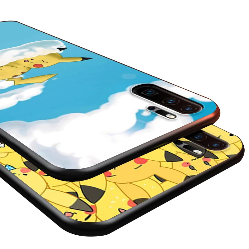 

Black Cover Cute Cartoon Pikaqiu for Huawei P40 P30 P20 P10 P9 P8 Pro Lite 4G 5G 2019 2017 Plus Mini Phone Case